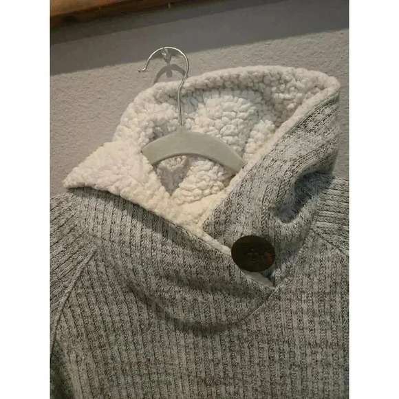 Koppen Women's Gray Sherpa-Lined Knit Hoodie Jacket Size M Casual Gorpcore - Picture 2 of 11